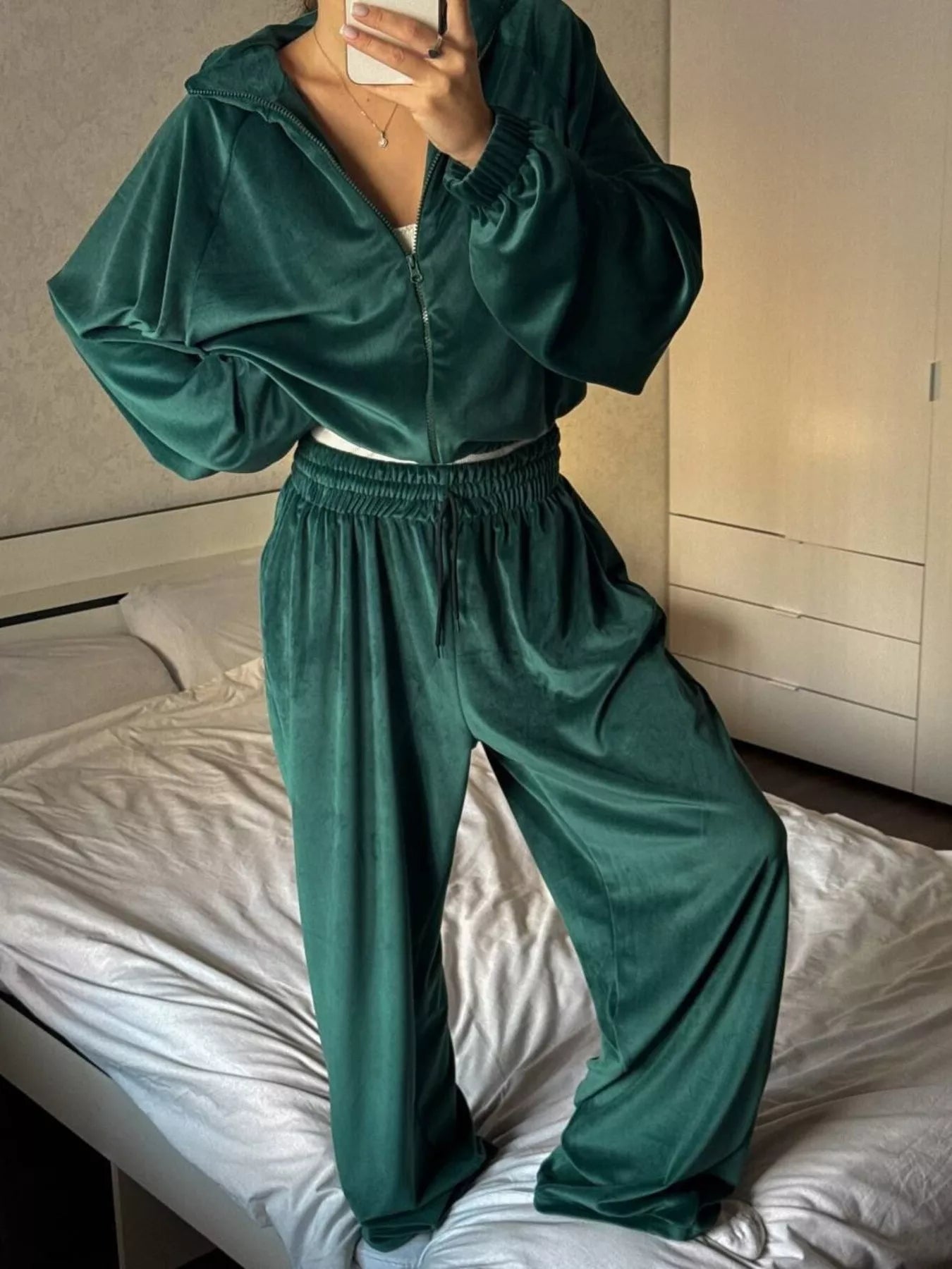 Zip Up Long Sleeve Outerwear and Pants Set - DILARIA