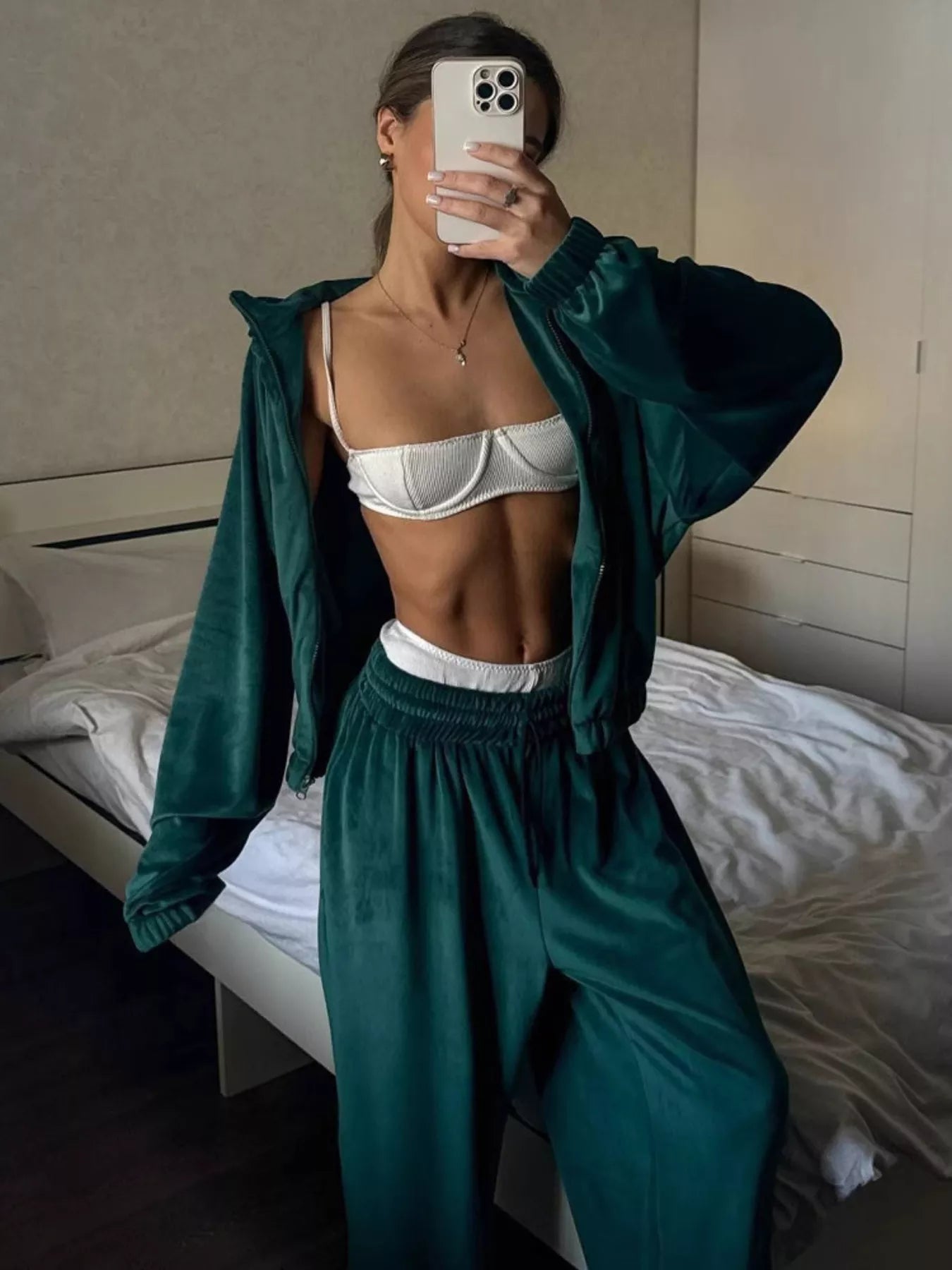 Zip Up Long Sleeve Outerwear and Pants Set - DILARIA