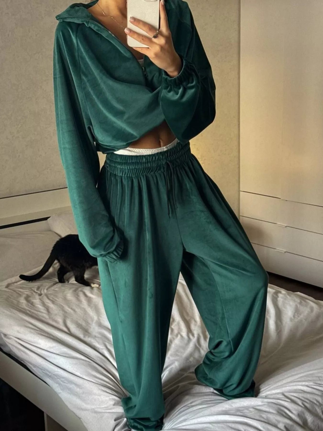 Zip Up Long Sleeve Outerwear and Pants Set - DILARIA